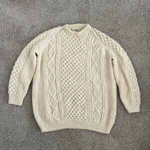Blarney Woollen Mills Cream Fisherman Sweater Traditional Aran Vintage Size 2XL